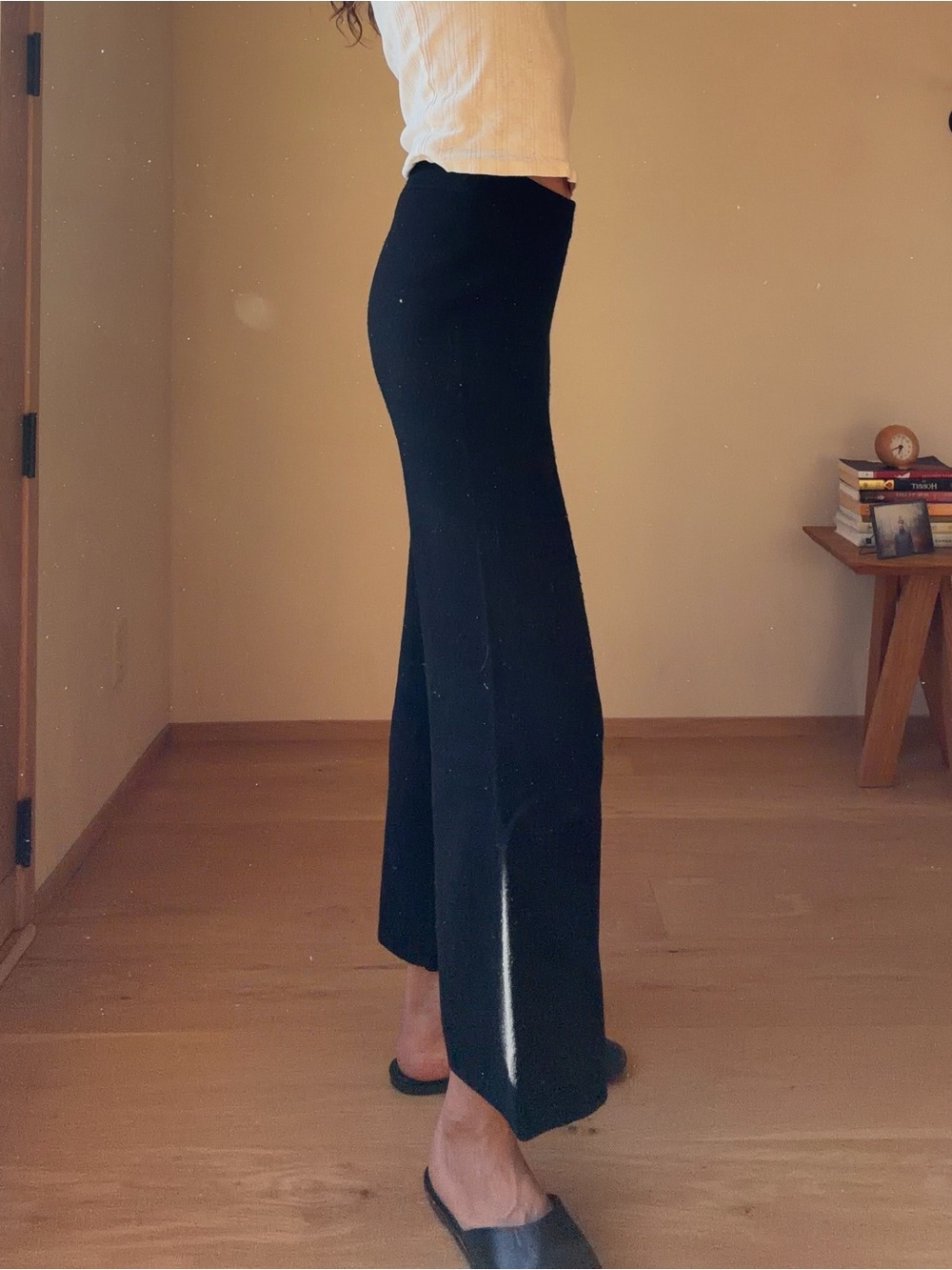 KILTE Wide-Leg Black Women's Pants - Minimal High-Rise TrousersWASHABLE CASHMERE - Picture 2 of 10